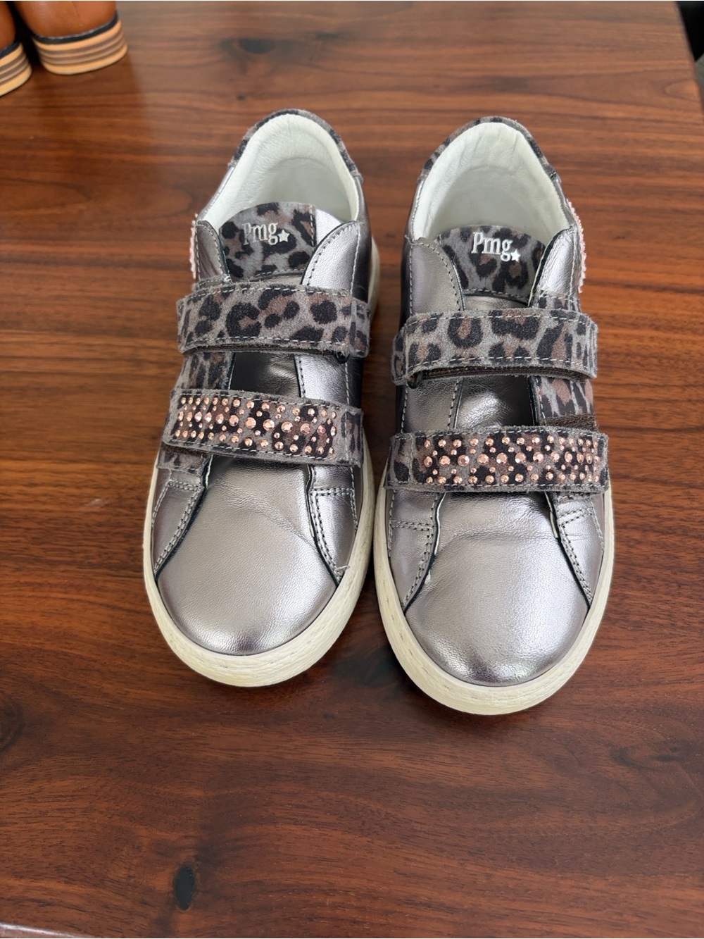 Primigi Girls Silver/Brown-Black/Leopard Leather Slip-On Loafer
